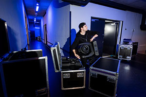 Staff setting up for an event