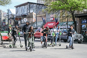 Group of riders on scooters in Austin, TX