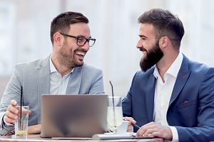 Cyber insurance agent talking to client 