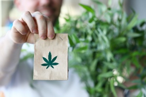 cannabis dispensary selling their product in a bag