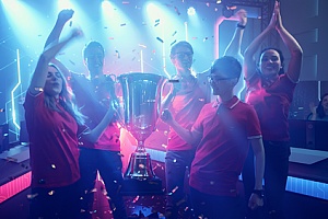 insured esports team holding a trophy