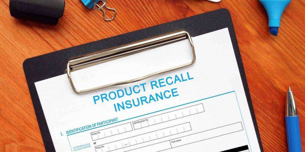 business concept meaning product recall insurance with sign on the bank form