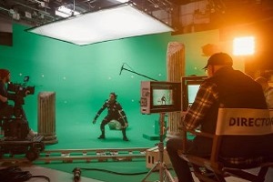 film shooting with actor on green screen