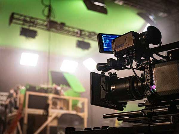Professional filming equipment on set of film