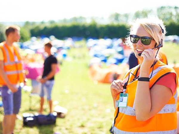 Staff crew communicating before the start of an event