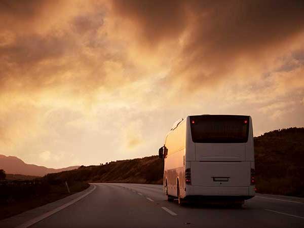 Tour bus on the road to the next show