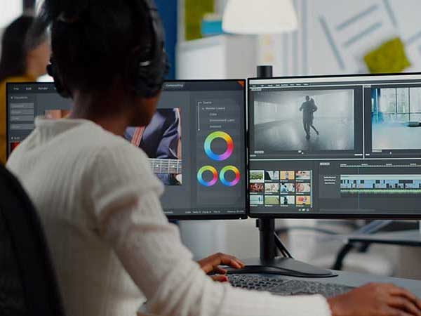 Woman editing the most recent film footage