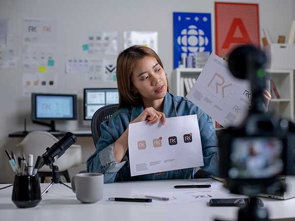 Woman in the middle of filming an educational video