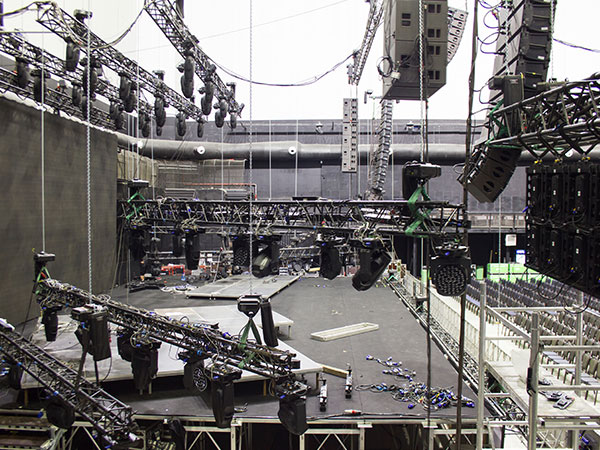 behind the scenes of stage rigging for a show