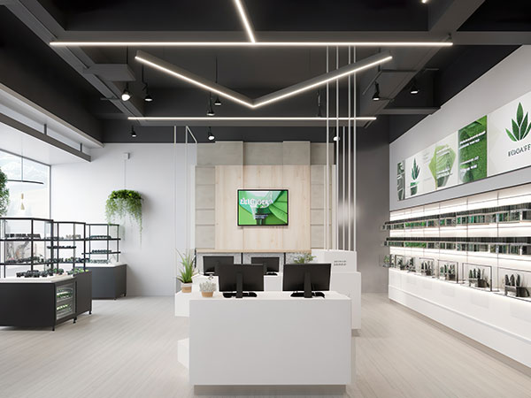 bright white cannabis dispensary shop