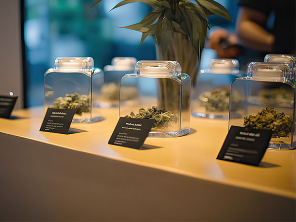 cannabis dispensary displaying samples