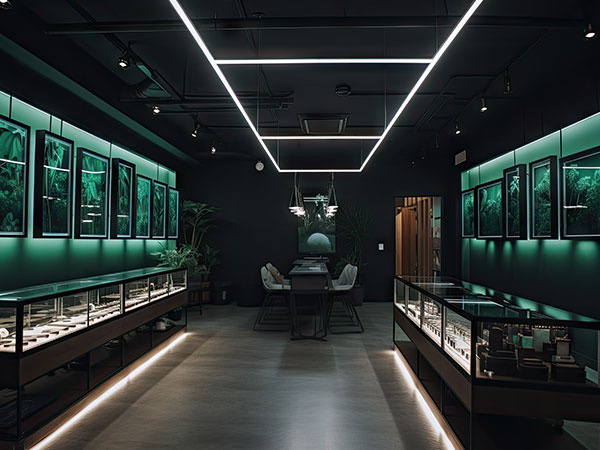 cannabis dispensary store with dimmed lights