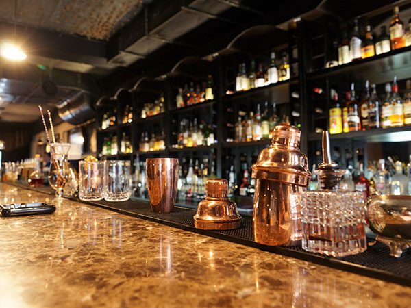 right angle view of a bar counter