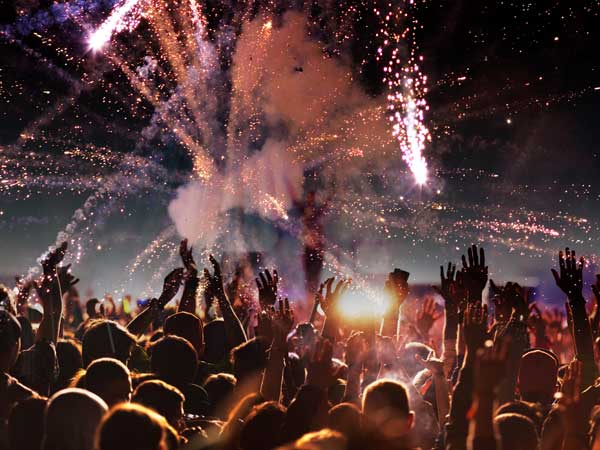 Fireworks over crowd at festival