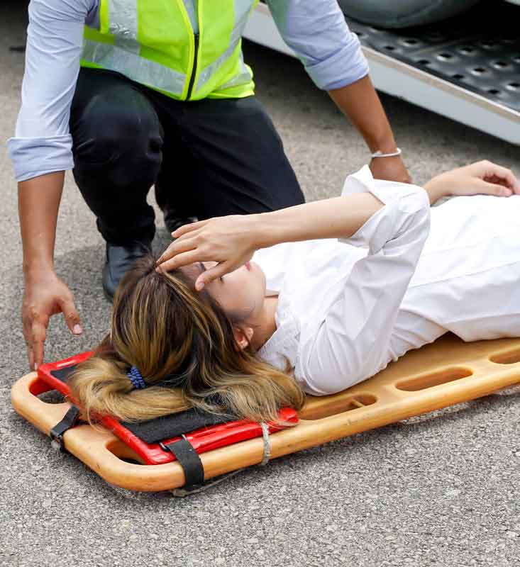 Injured event worker on stretcher