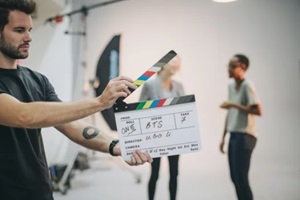 behind the scenes with a clapper board
