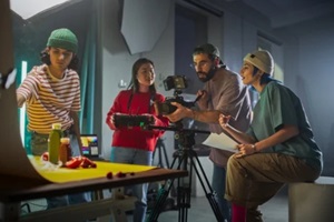 diverse young filmmakers collaborate on a vibrant set