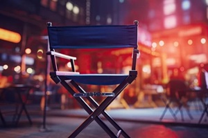 empty director chair in front of an empty film set