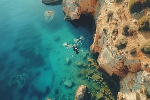 high-angle shot of a drone filming a scene from above