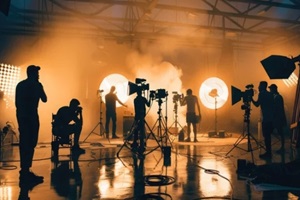 silhouette images of video production behind the scenes