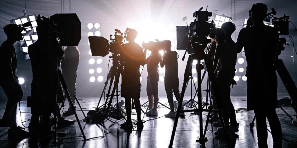 silhouette images of video production behind the scenes