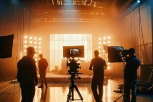 silhouette images of video production and lighting set in studio