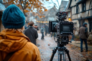 Film Crew Preparing to Shoot A Scene with Camera