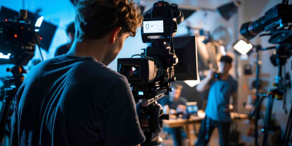 Professional Cameraman Shooting A Scene at Film Set