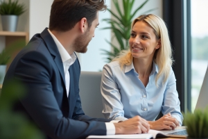 Female Cannabis Business Owner Talking to An Insurance Agent