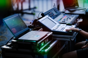 Audio Visual Production Setup with Lighting or Sound Control Equipment