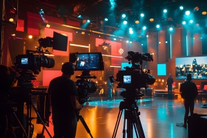Video Production Team with High-Quality Equipment on Set