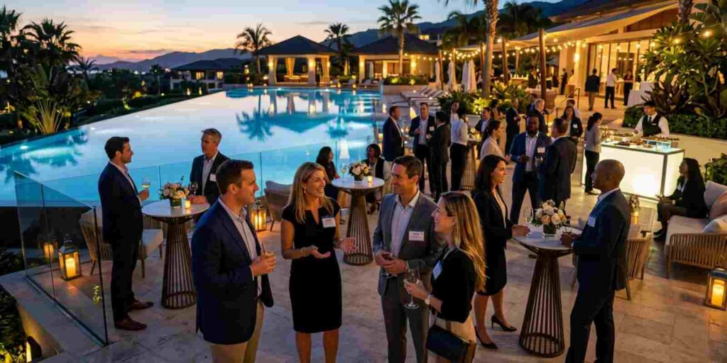 Business Professionals Networking Event at Luxury Poolside Resort